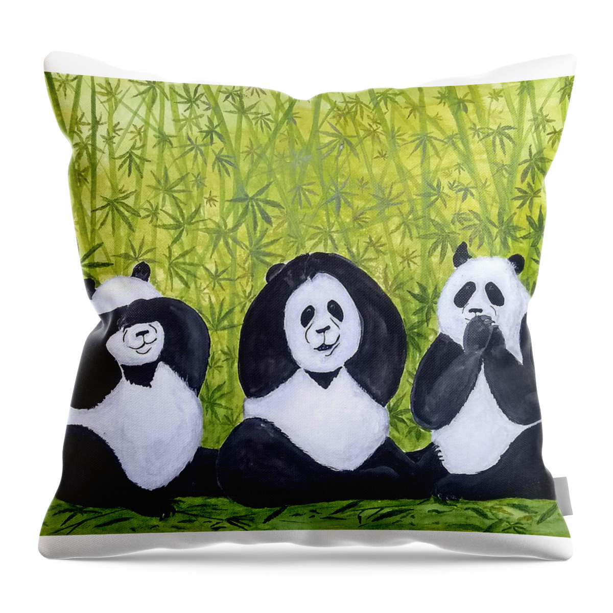 Pandas Throw Pillow featuring the painting See No Evil.. by Vallee Johnson