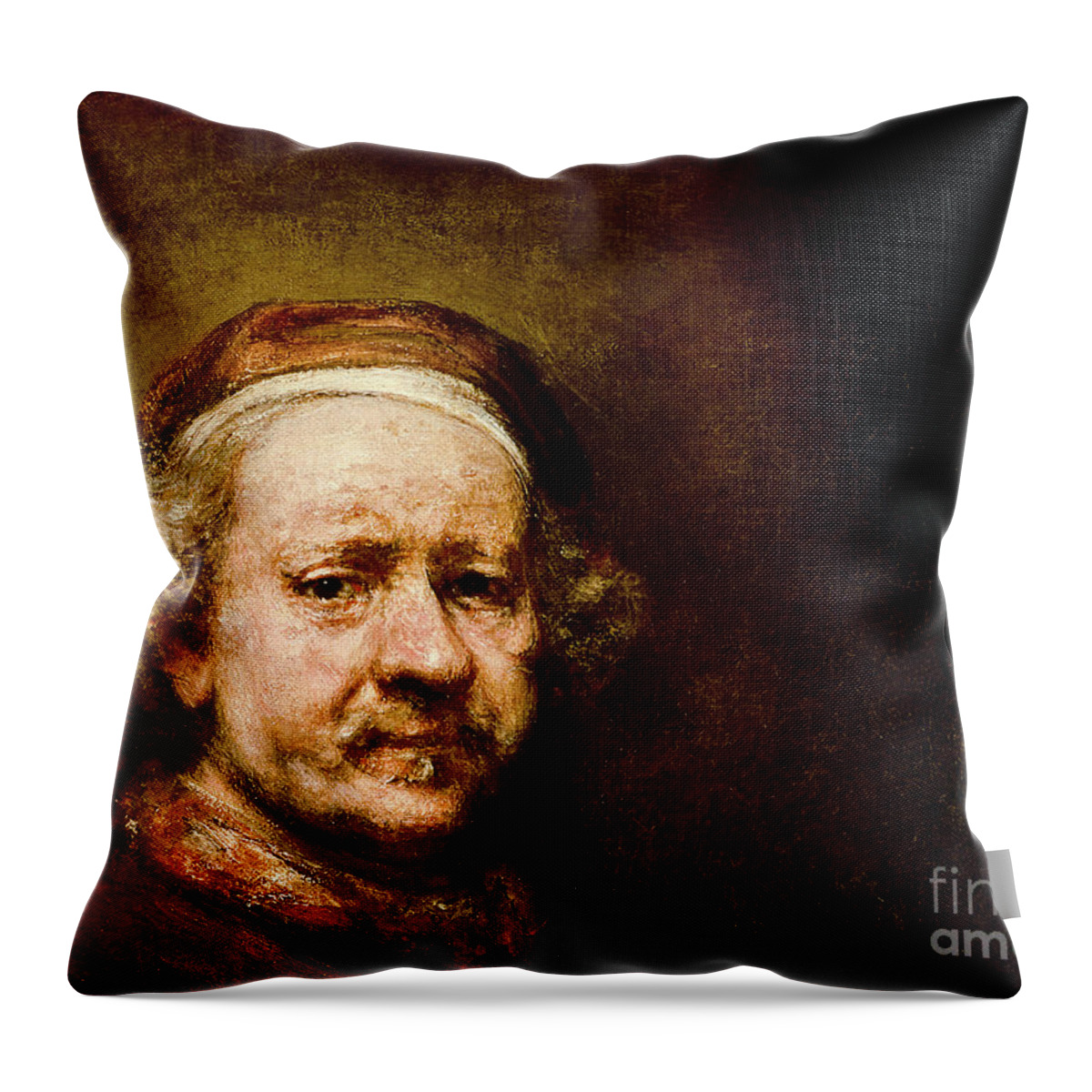 Rembrandt Throw Pillow featuring the painting Self Portrait In At The Age Of 63, 1669, Detail by Rembrandt Harmensz Van Rijn
