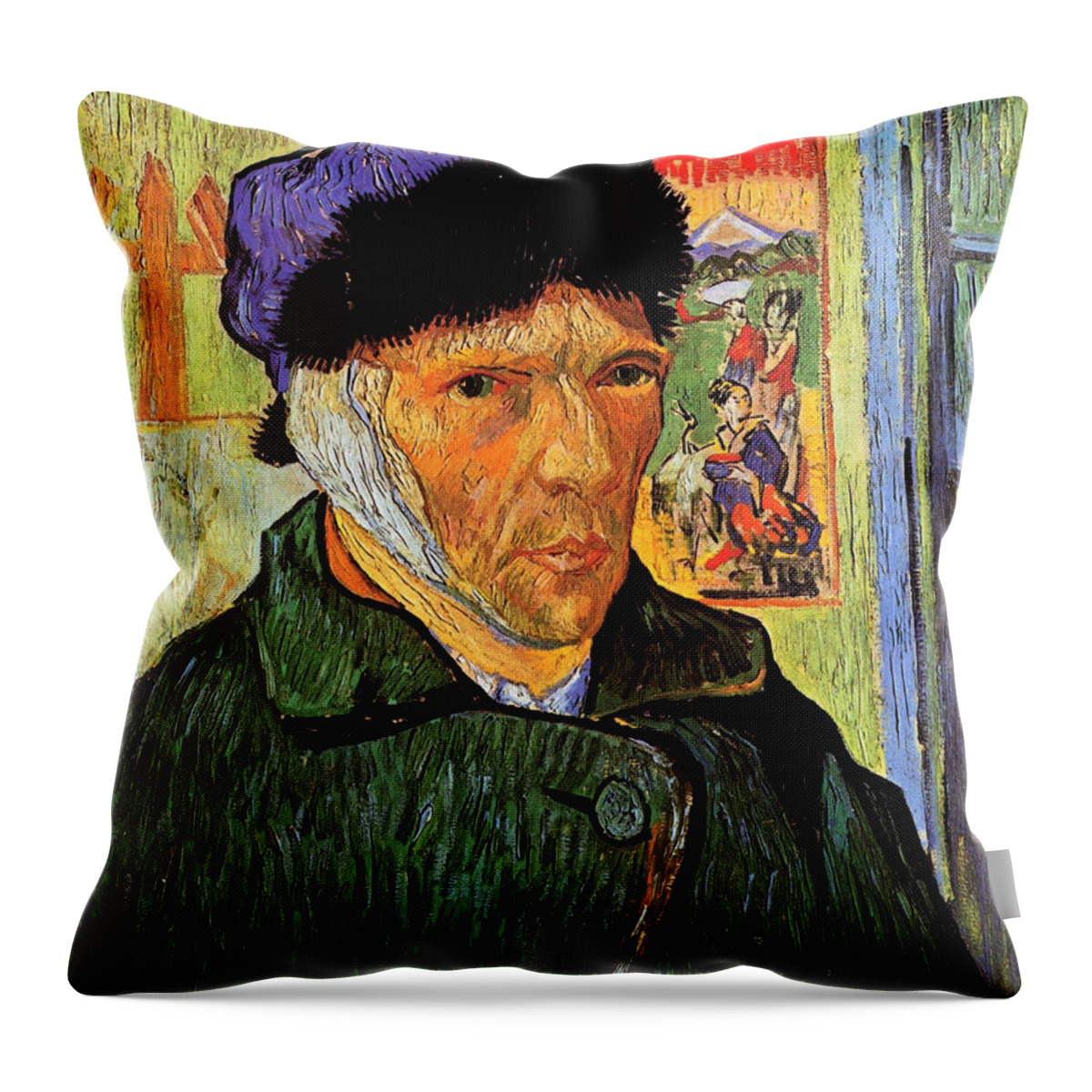 Holland Throw Pillow featuring the painting Self Portrait of Vincent Van Gogh with Bandaged Ear by 