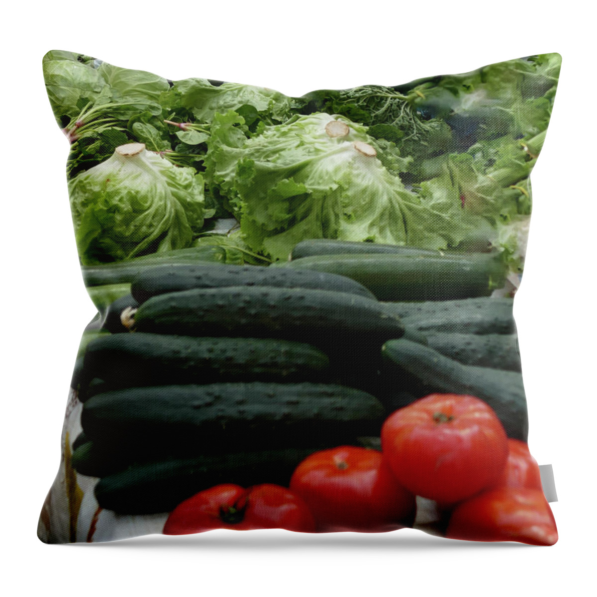 Croatia Throw Pillow featuring the photograph Selling fruit and vegetables at the green market by Steve Estvanik