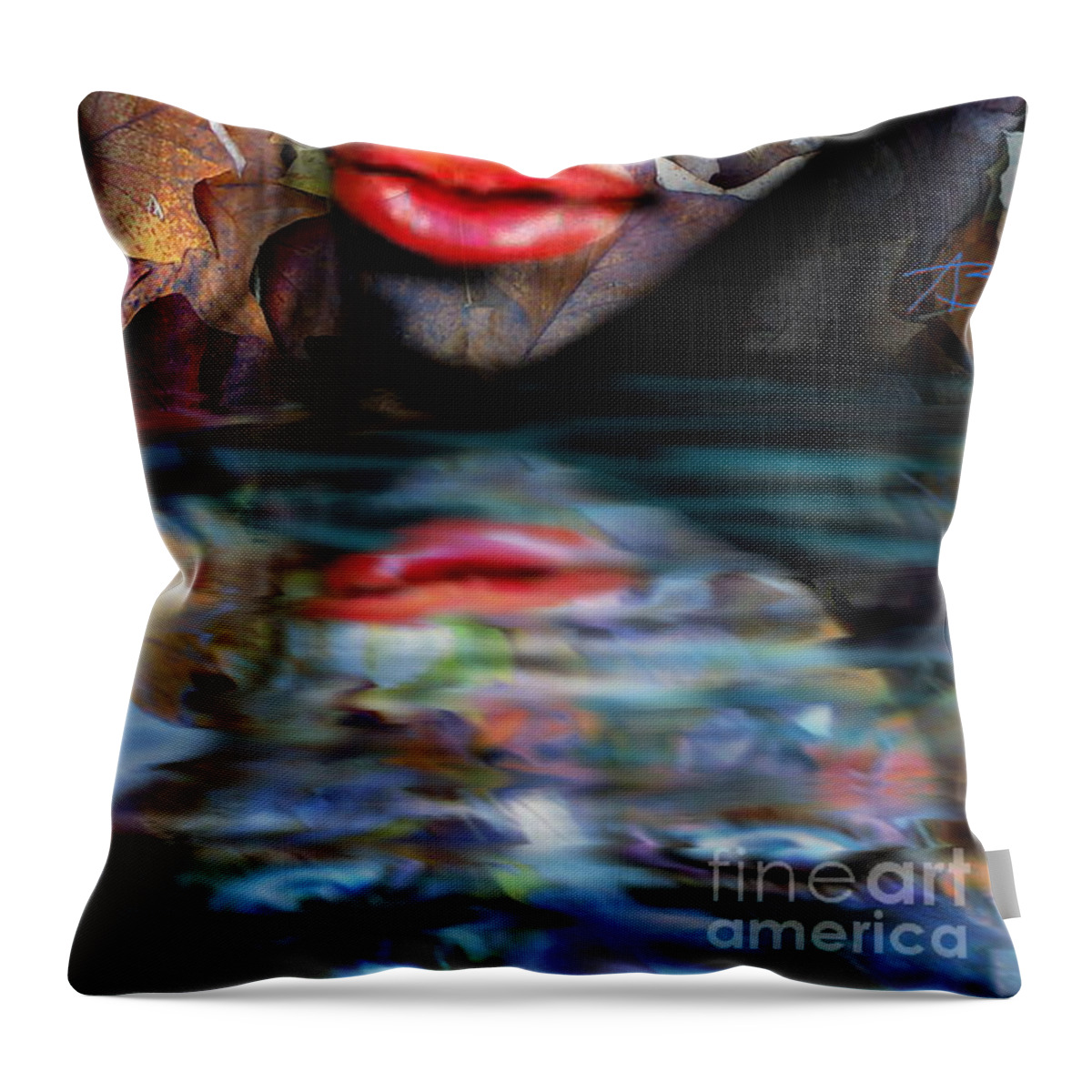 Angie Braun Throw Pillow featuring the painting Sensual Eyes Autumn Water by Angie Braun
