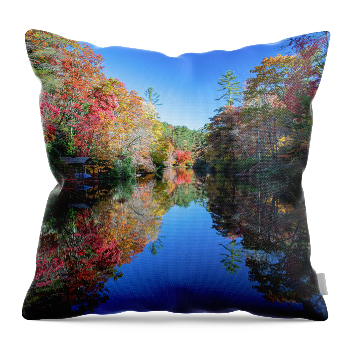 Blue Ridge Parkway Throw Pillow featuring the photograph Sequoyah Lake by Robert J Wagner