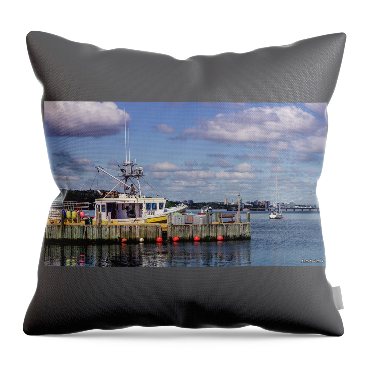 Atlantic Ocean Throw Pillow featuring the digital art Serene Day Fisherman's Cove by Ken Morris