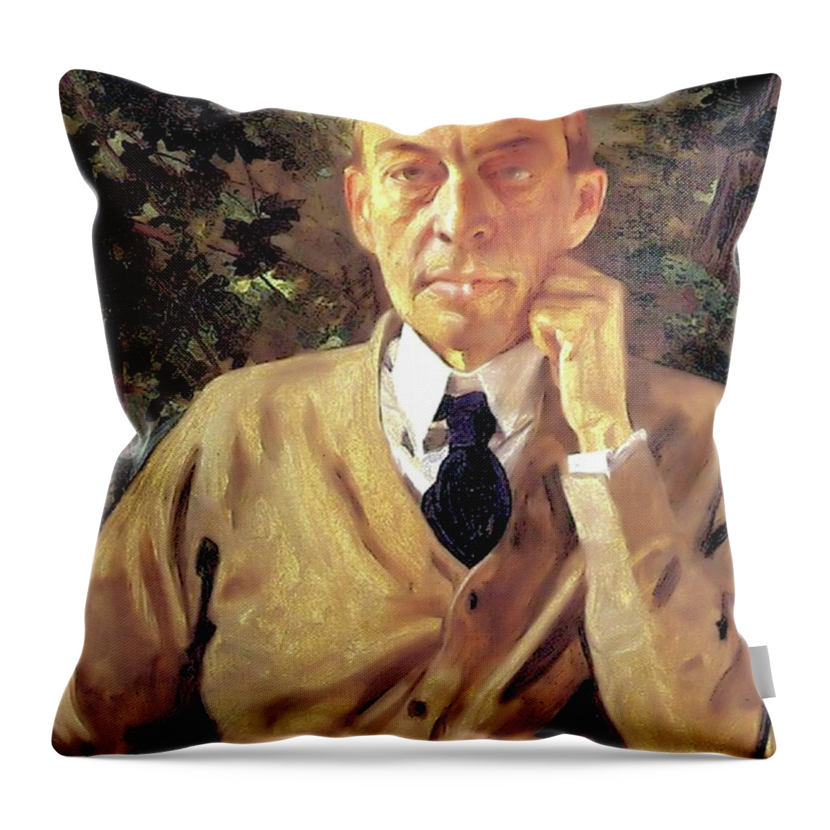 Konstantin Somov Throw Pillow featuring the painting Sergei Rachmaninoff by Konstantin Somov