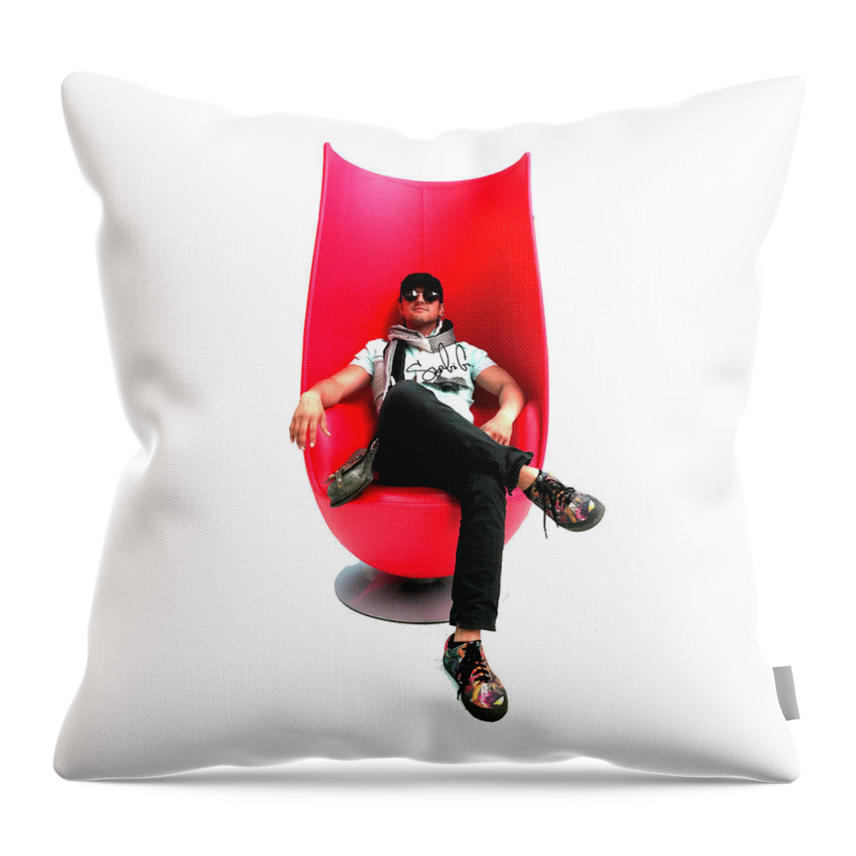 Artist Chair Red Glasses Cool La Hollywood Beverly Hills Man Guy Dude Male Masculine Art Scarf Simple Simplistic Minimal Famous Actor Star Throw Pillow featuring the digital art Sergio in Beverly Hills by Jamie Looney