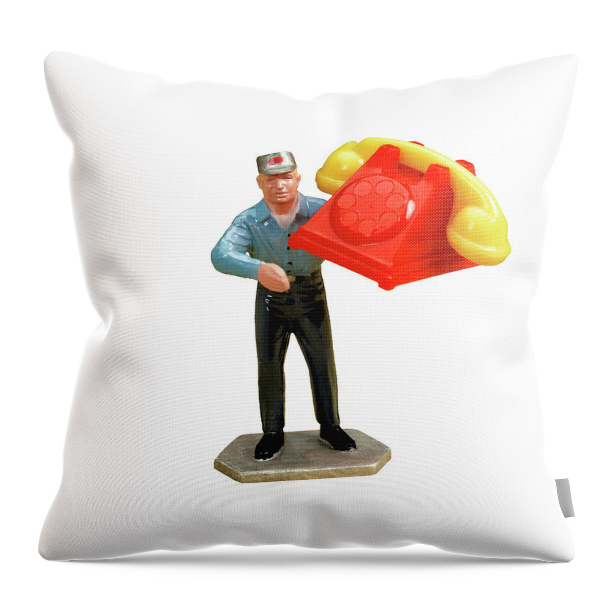 Accessories Throw Pillow featuring the drawing Serviceman Holding Red Telephone by CSA Images