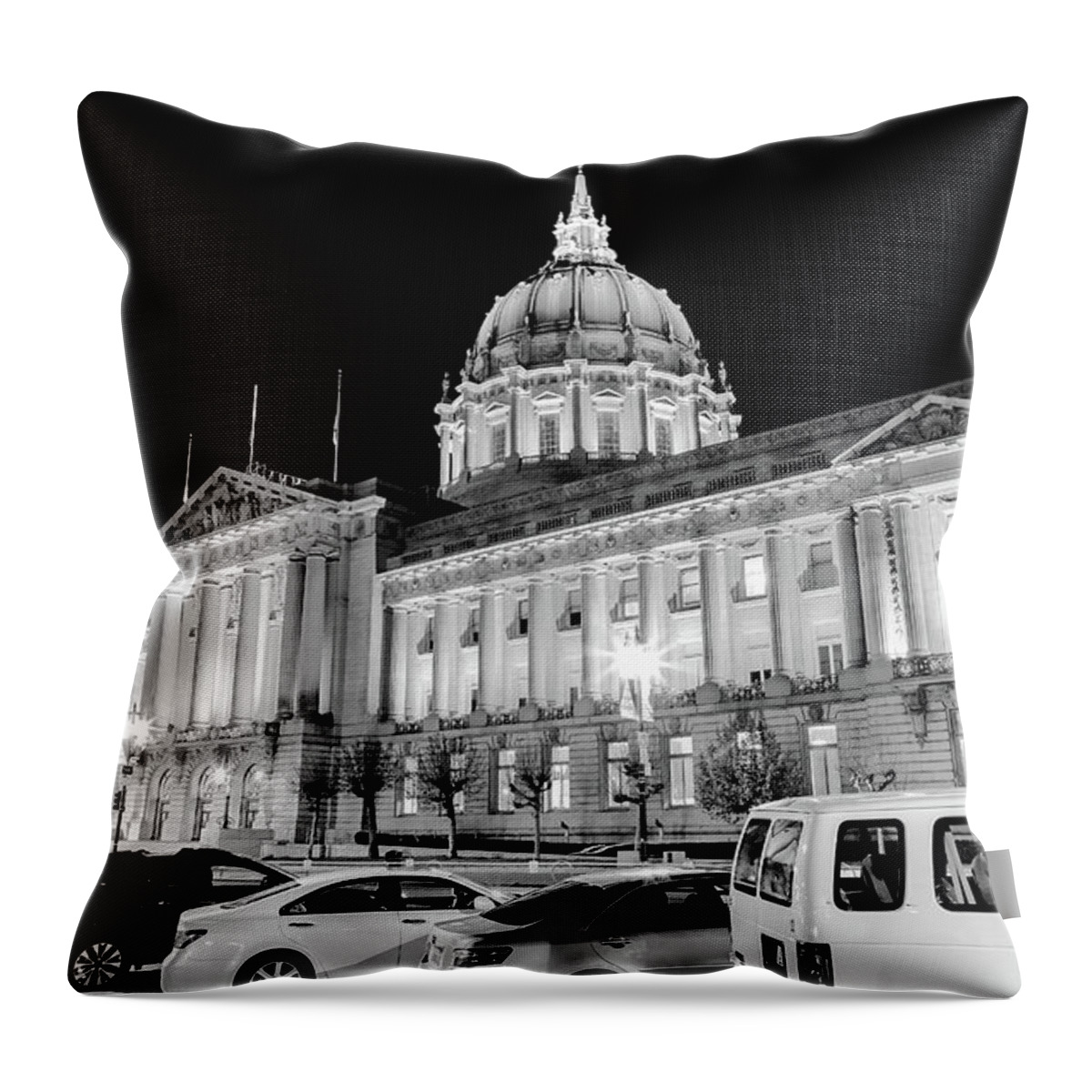 City Hall Throw Pillow featuring the photograph Sf City Hall Bw by Jonathan Nguyen