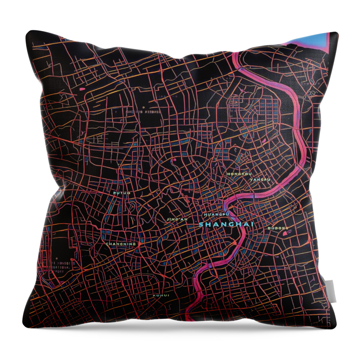 Shanghai Throw Pillow featuring the digital art Shanghai City Map by HELGE Art Gallery
