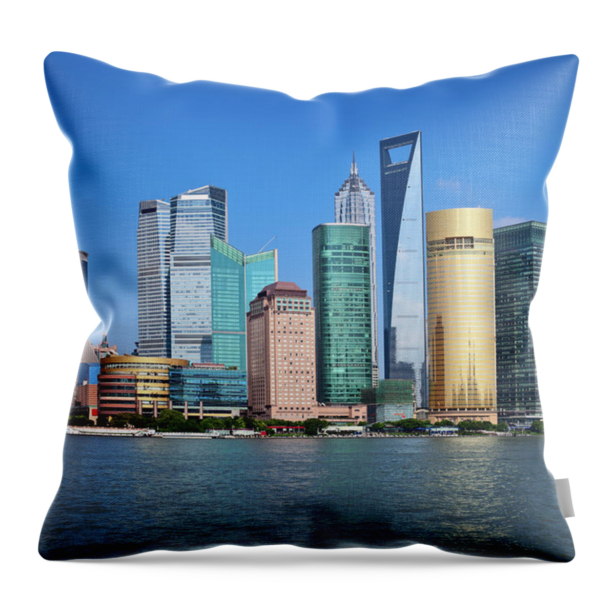 Chinese Culture Throw Pillow featuring the photograph Shanghai Pudong Cityscape by Ithinksky