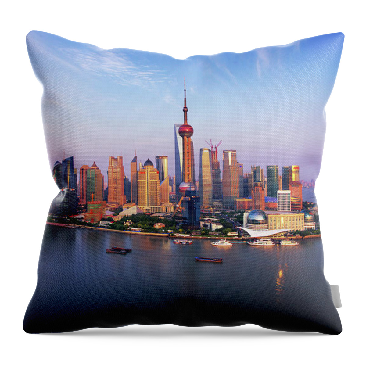 Built Structure Throw Pillow featuring the photograph Shanghai Skyline by Blackstation