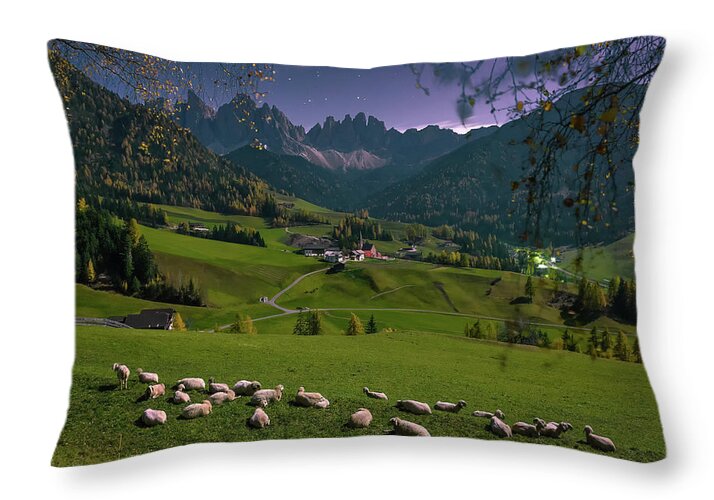 Santa Maddalena Throw Pillow featuring the photograph Sheep in Peace by Elias Pentikis