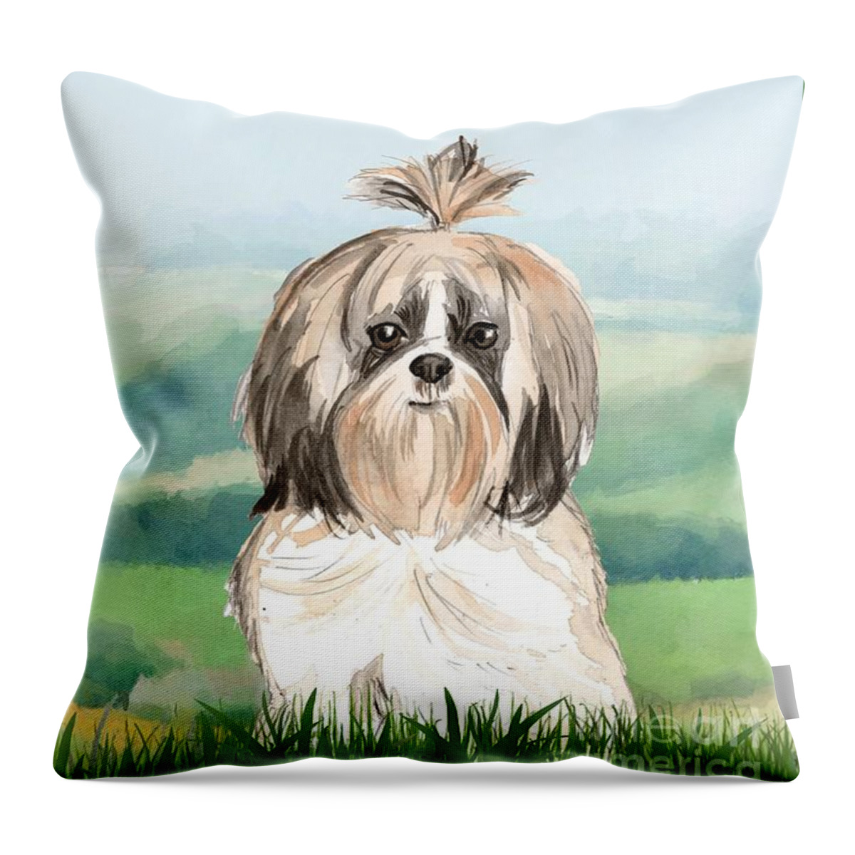 Dog Throw Pillow featuring the painting Shih Tzu by John Edwards