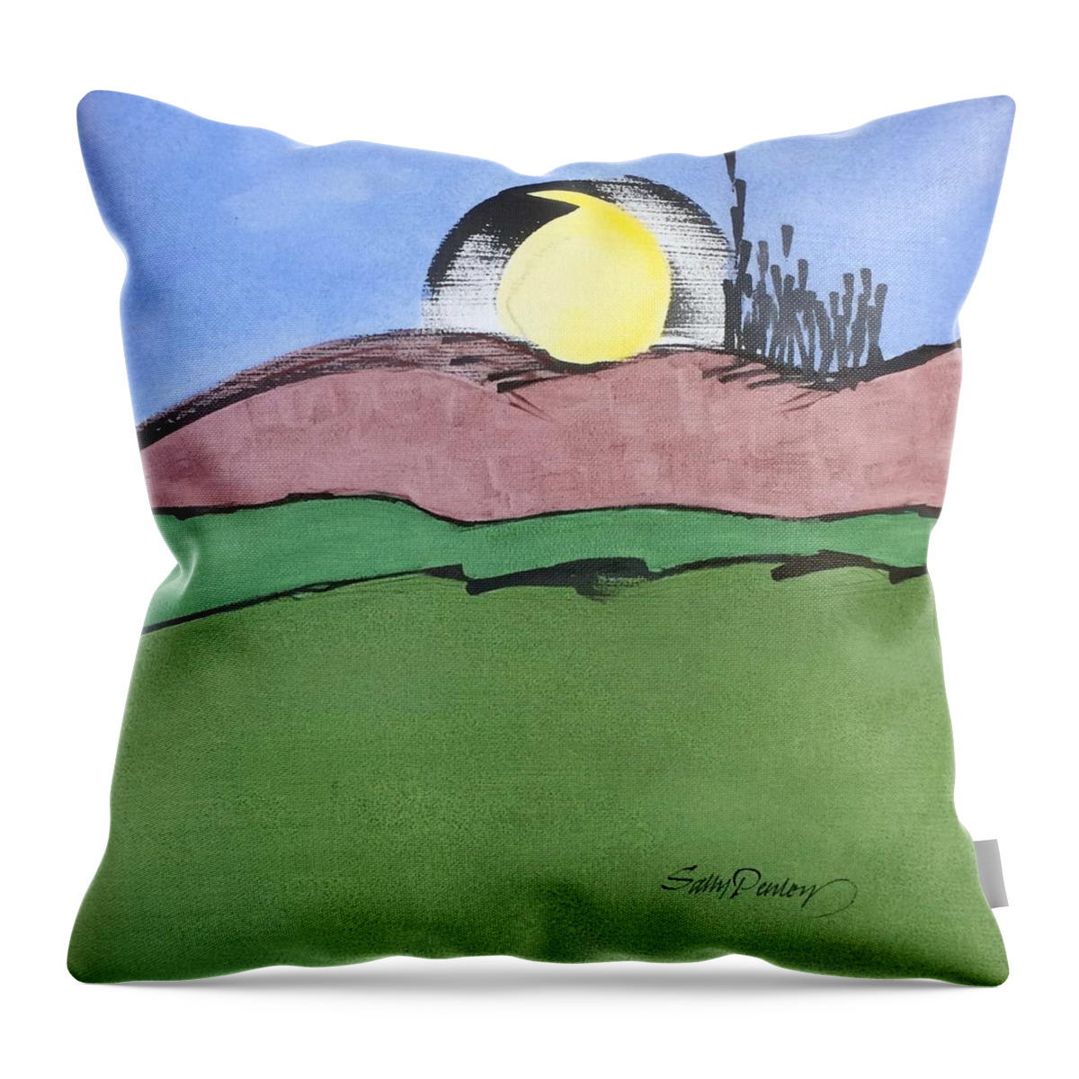 Sumi Ink Images Throw Pillow featuring the drawing Shine On, Harvest Moon by Sally Penley