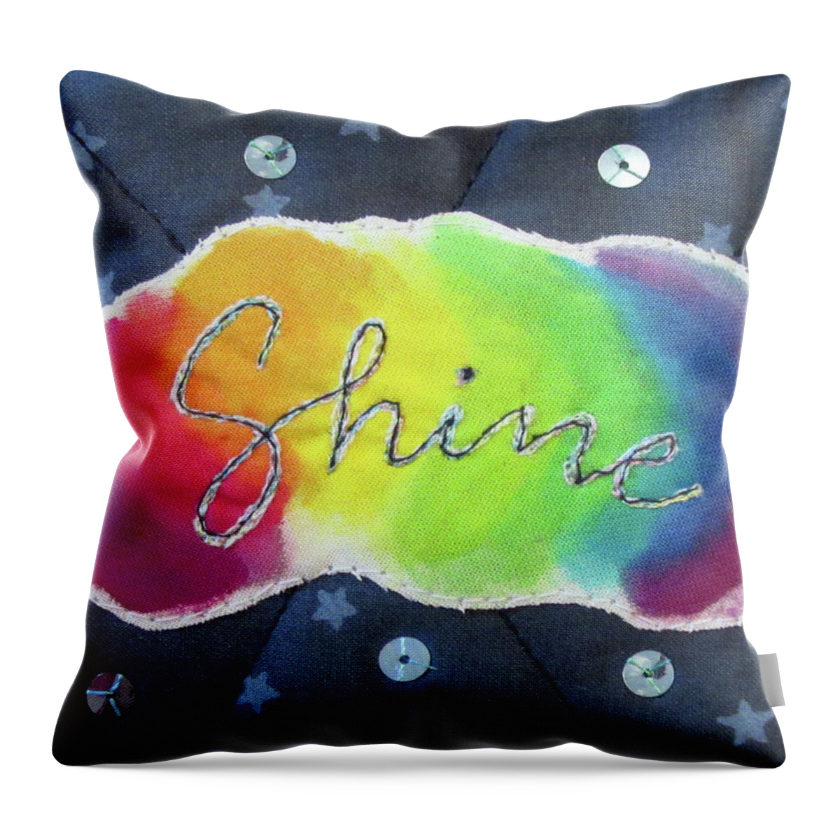 Fiber Art Throw Pillow featuring the tapestry - textile Shine by Pam Geisel