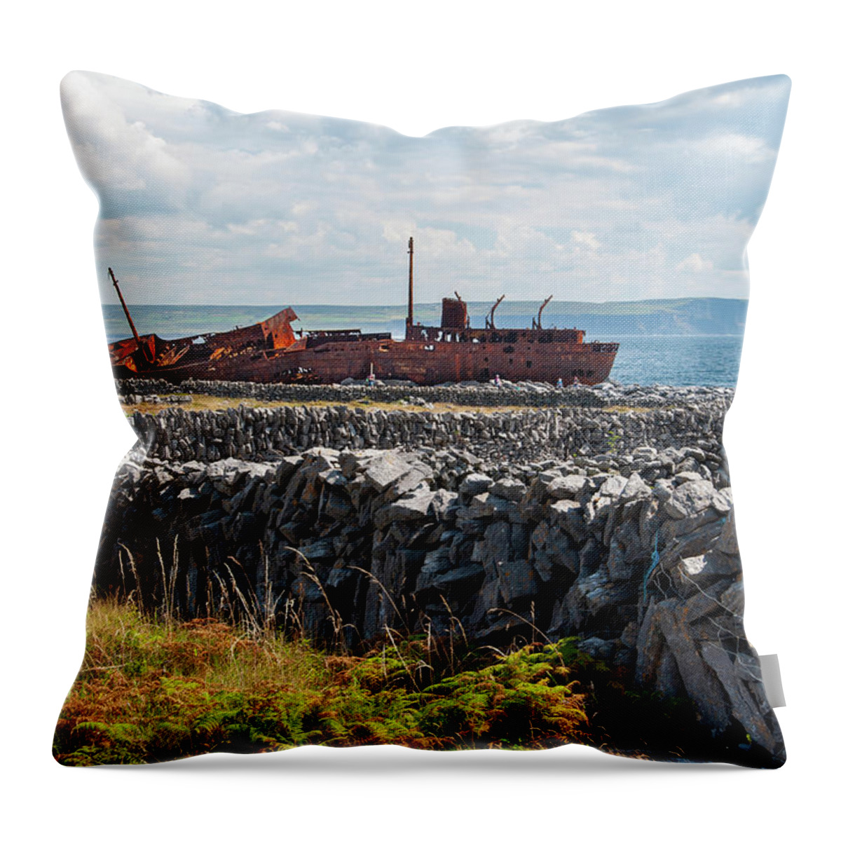 Shipwreck Throw Pillow featuring the photograph Shipwreck on Inisheer by Rob Hemphill