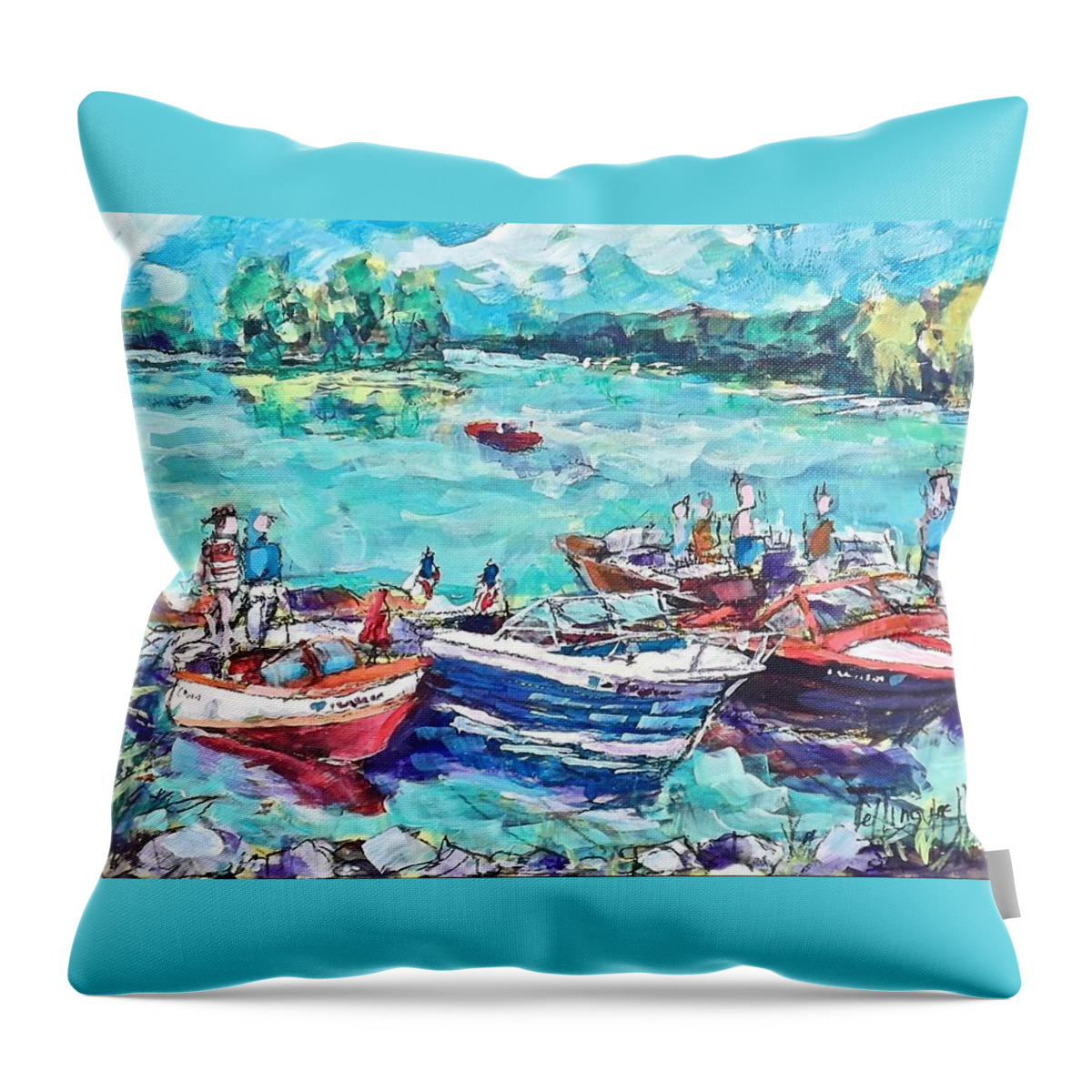 Painting Throw Pillow featuring the painting Show Boats by Les Leffingwell