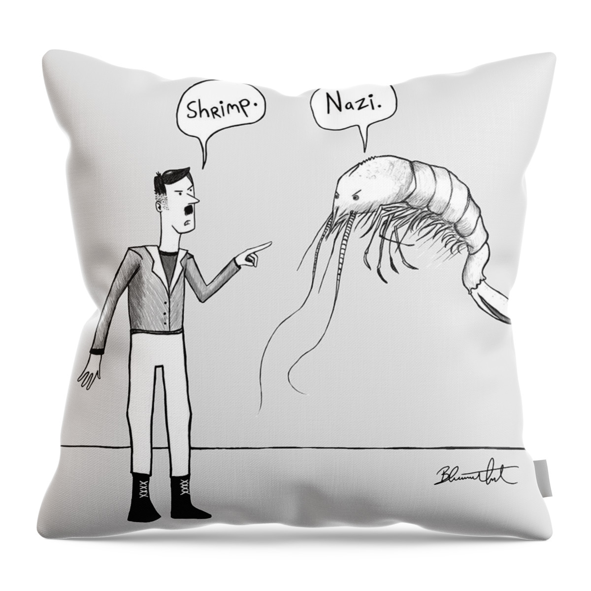 Shrimp Throw Pillow featuring the painting Shrimp by Yom Tov Blumenthal