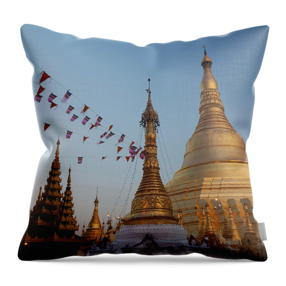 Pagoda Throw Pillow featuring the photograph Shwedagon Pagoda, Yangon, Myanmar by Mint Images/ Art Wolfe