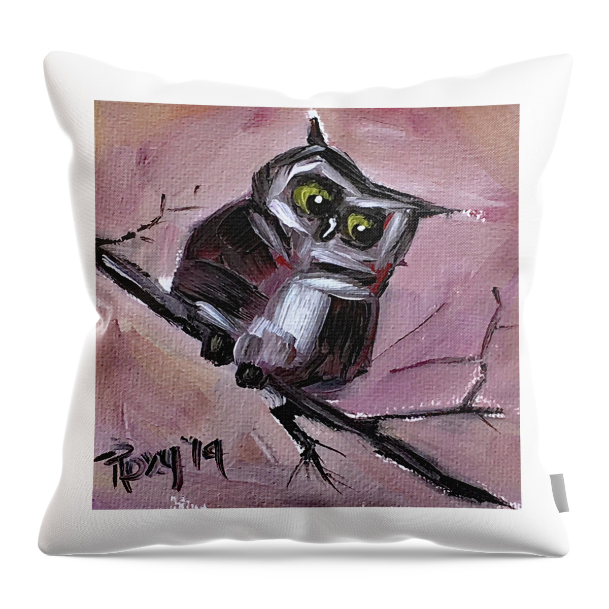 Owl Throw Pillow featuring the painting Sideways by Roxy Rich