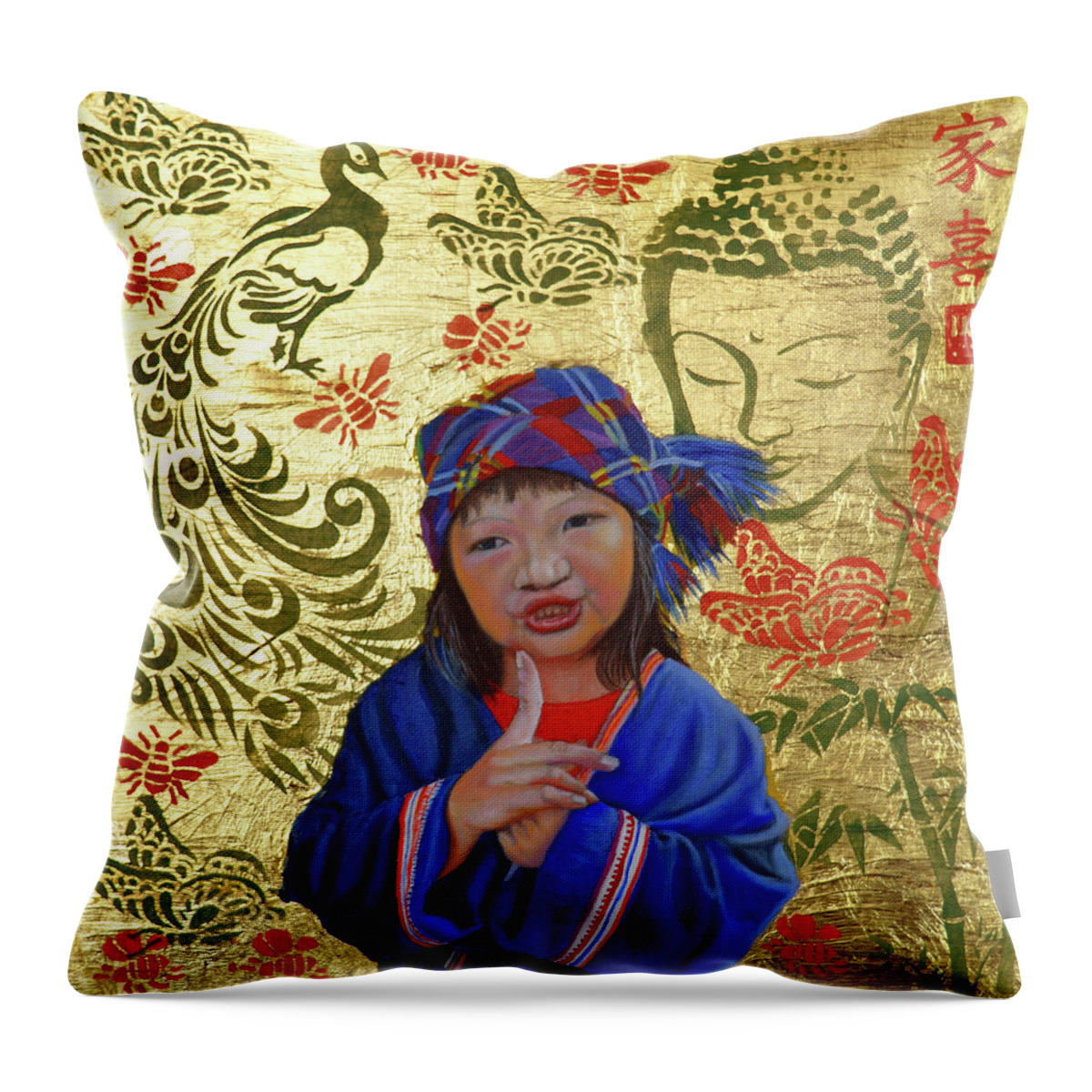 Original Painting Throw Pillow featuring the painting Silent by Thu Nguyen