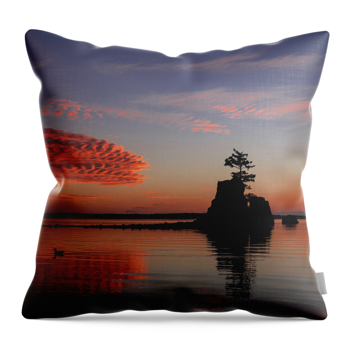 Siletz Bay Throw Pillow featuring the photograph Siletz Bay Sunset With Gull by Mary Jo Allen
