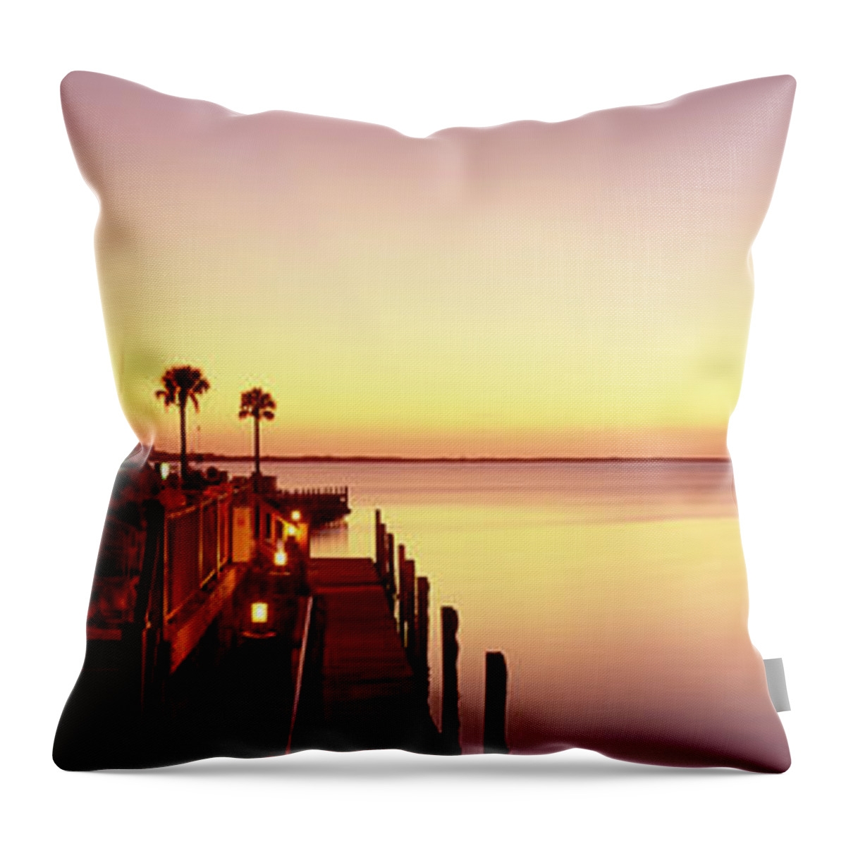 Photography Throw Pillow featuring the photograph Silhouette Of A Hotel By The Sea, Key by Panoramic Images