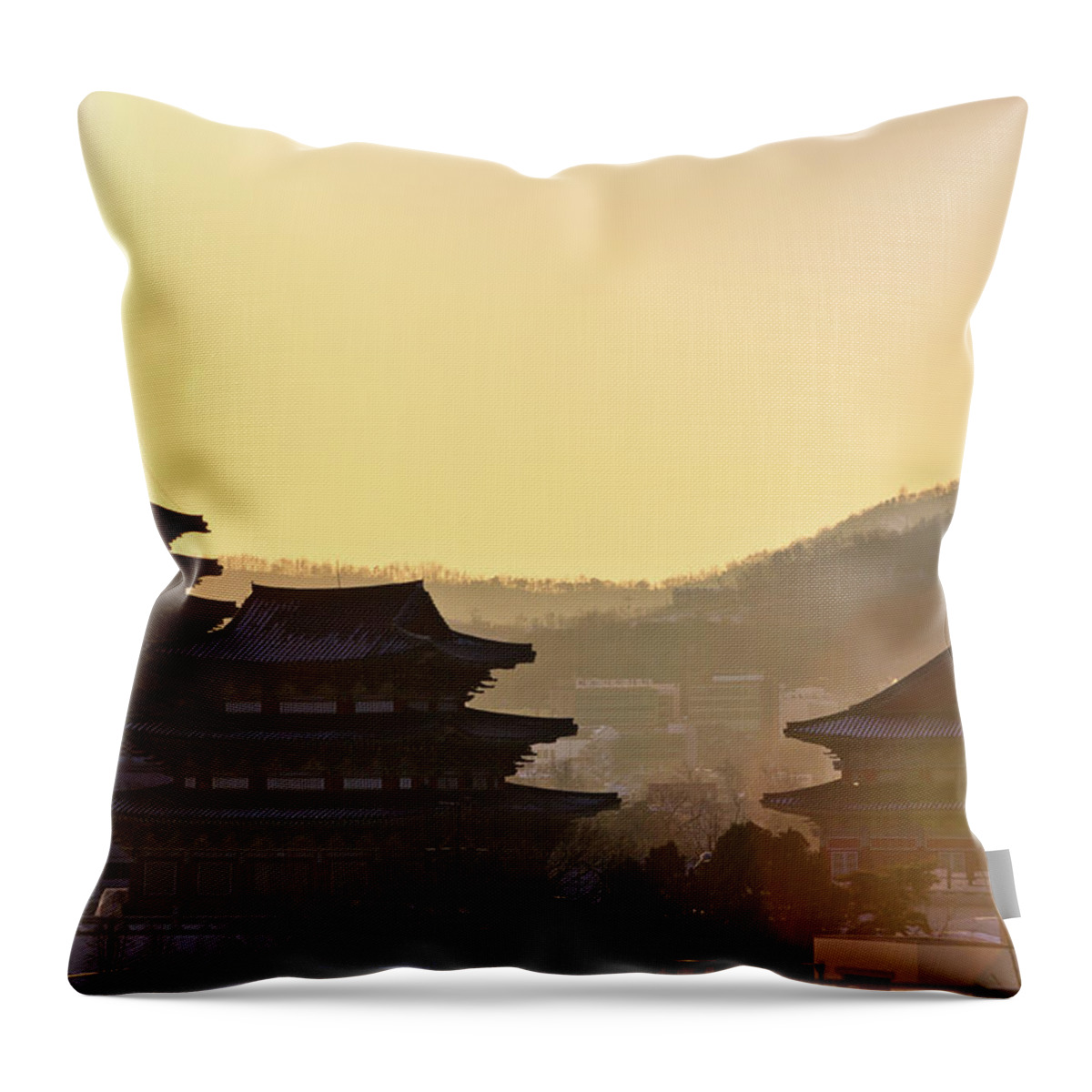 Tranquility Throw Pillow featuring the photograph Silhouette Of Palace by Sungjin Kim
