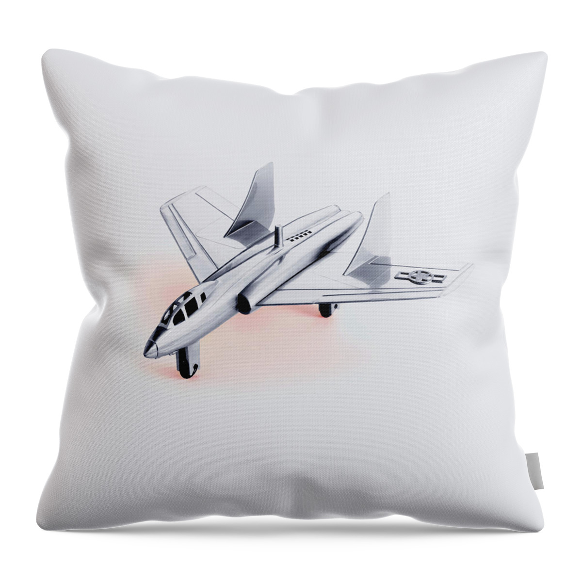 Air Force Throw Pillow featuring the drawing Silver Air Force Fighter Plane by CSA Images