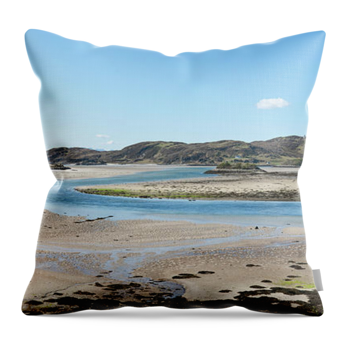 Scenics Throw Pillow featuring the photograph Silver Sands Of Morar Panorama by Abzee