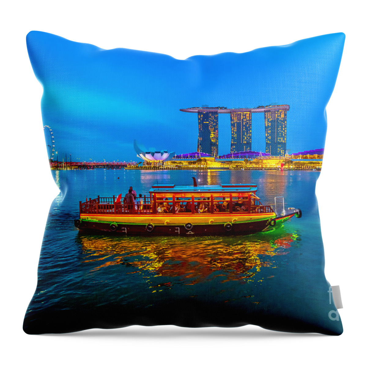 Singapore Throw Pillow featuring the photograph Singapore Harbor Skyline by Benny Marty