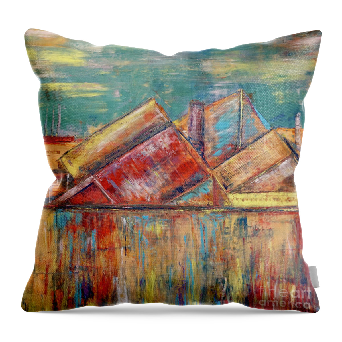 Red Throw Pillow featuring the painting Sink or Stand by Patty Donoghue