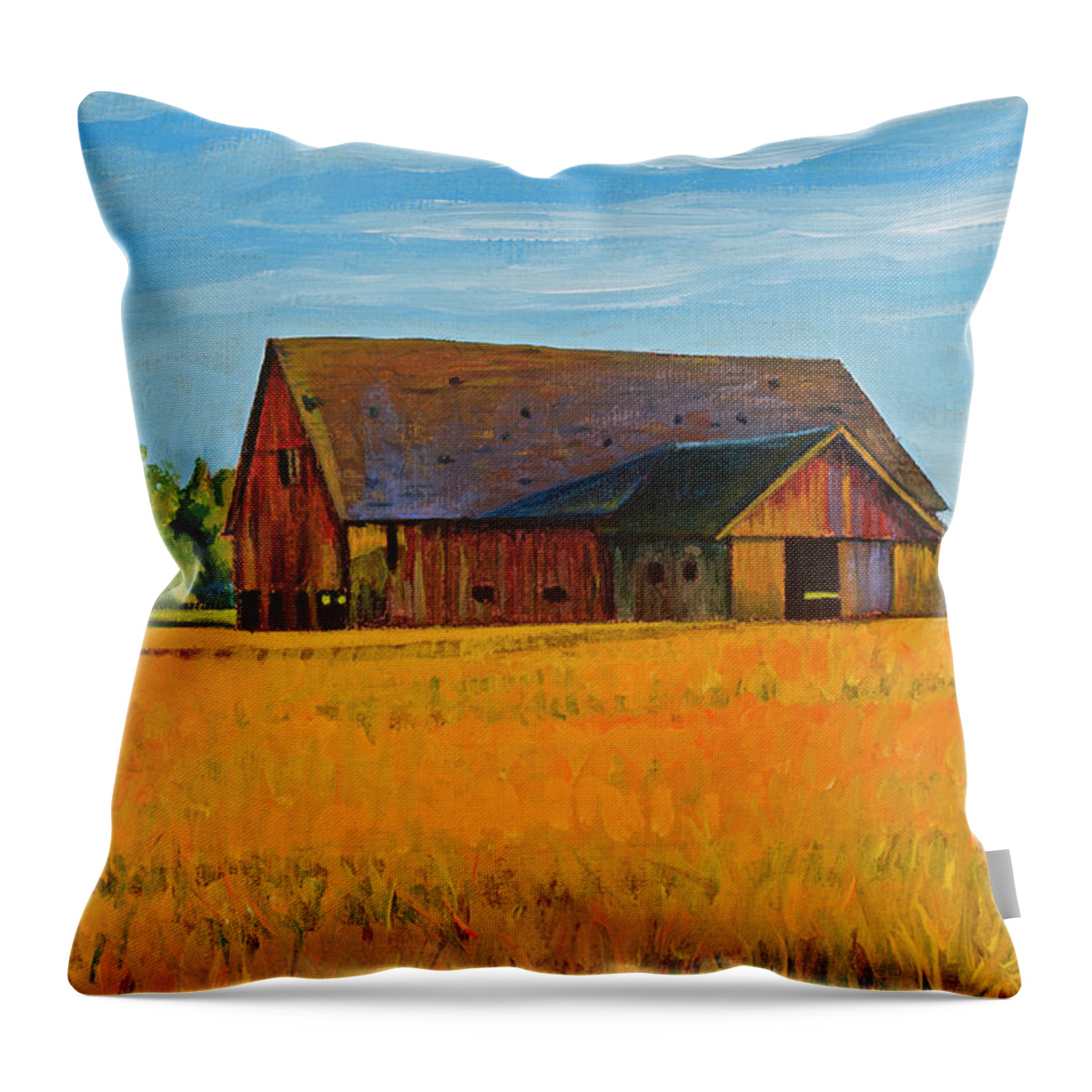 Landscape Throw Pillow featuring the painting Skagit Valley Barn #9 by Stacey Neumiller