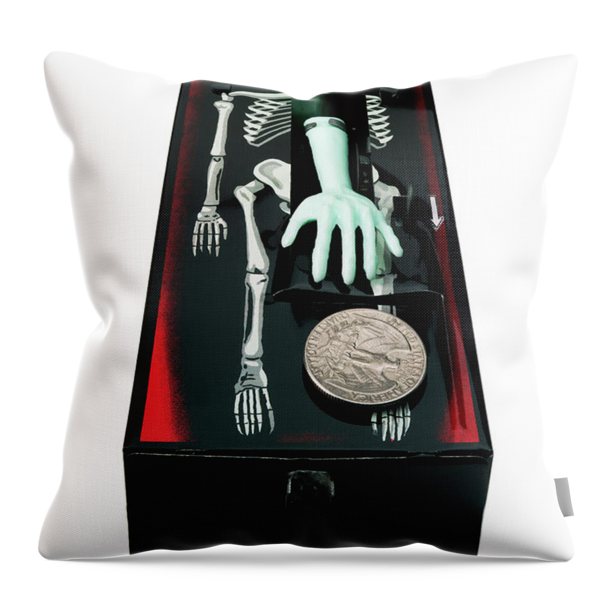 Afraid Throw Pillow featuring the drawing Skeleton Bank by CSA Images