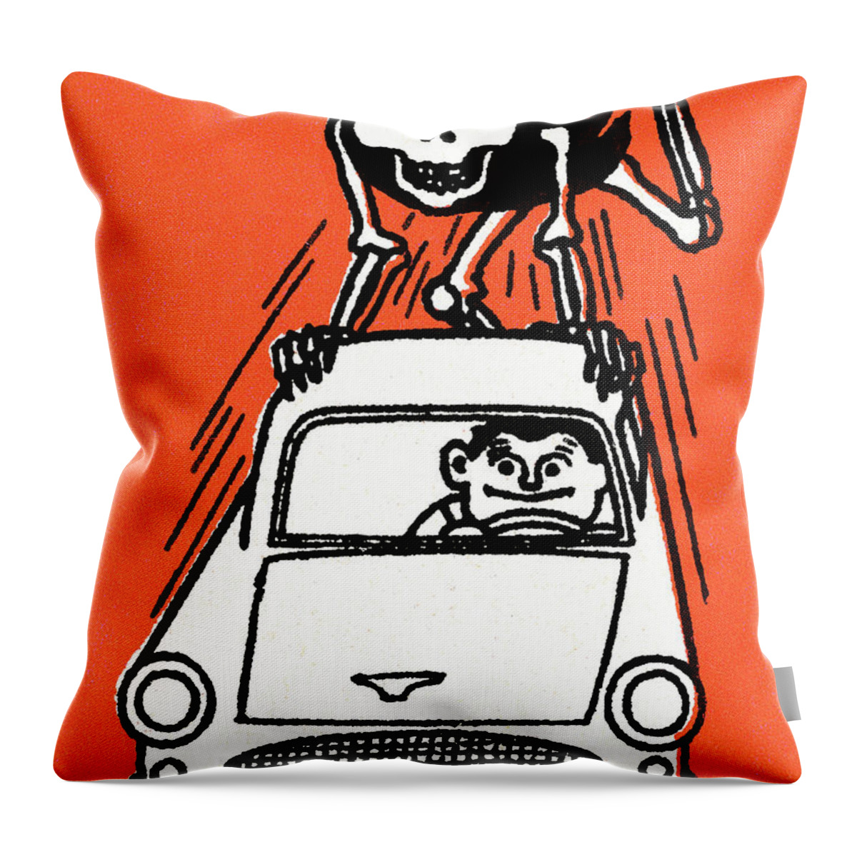Accident Throw Pillow featuring the drawing Skeleton hopping a ride by CSA Images