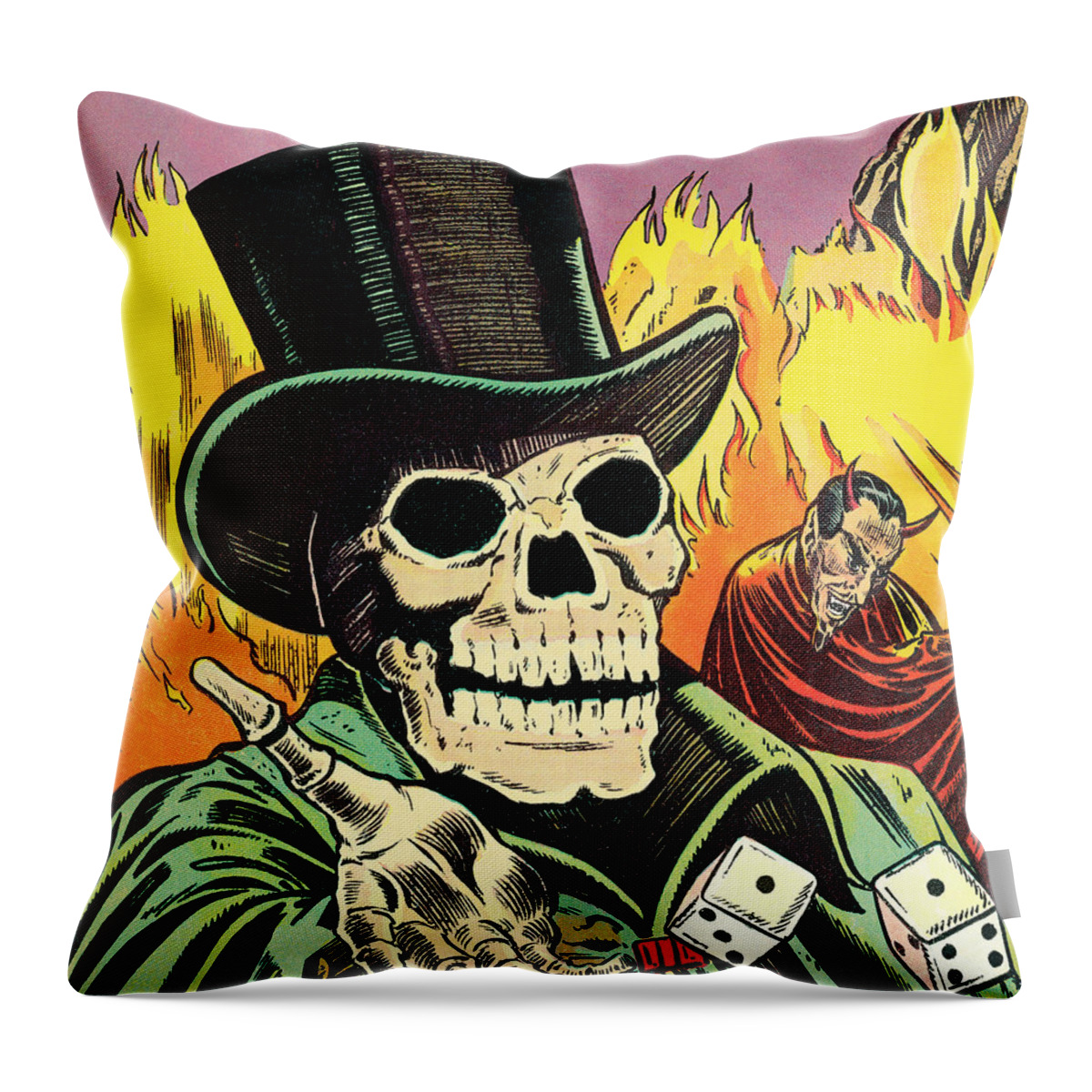 Accessories Throw Pillow featuring the drawing Skeleton in hell by CSA Images