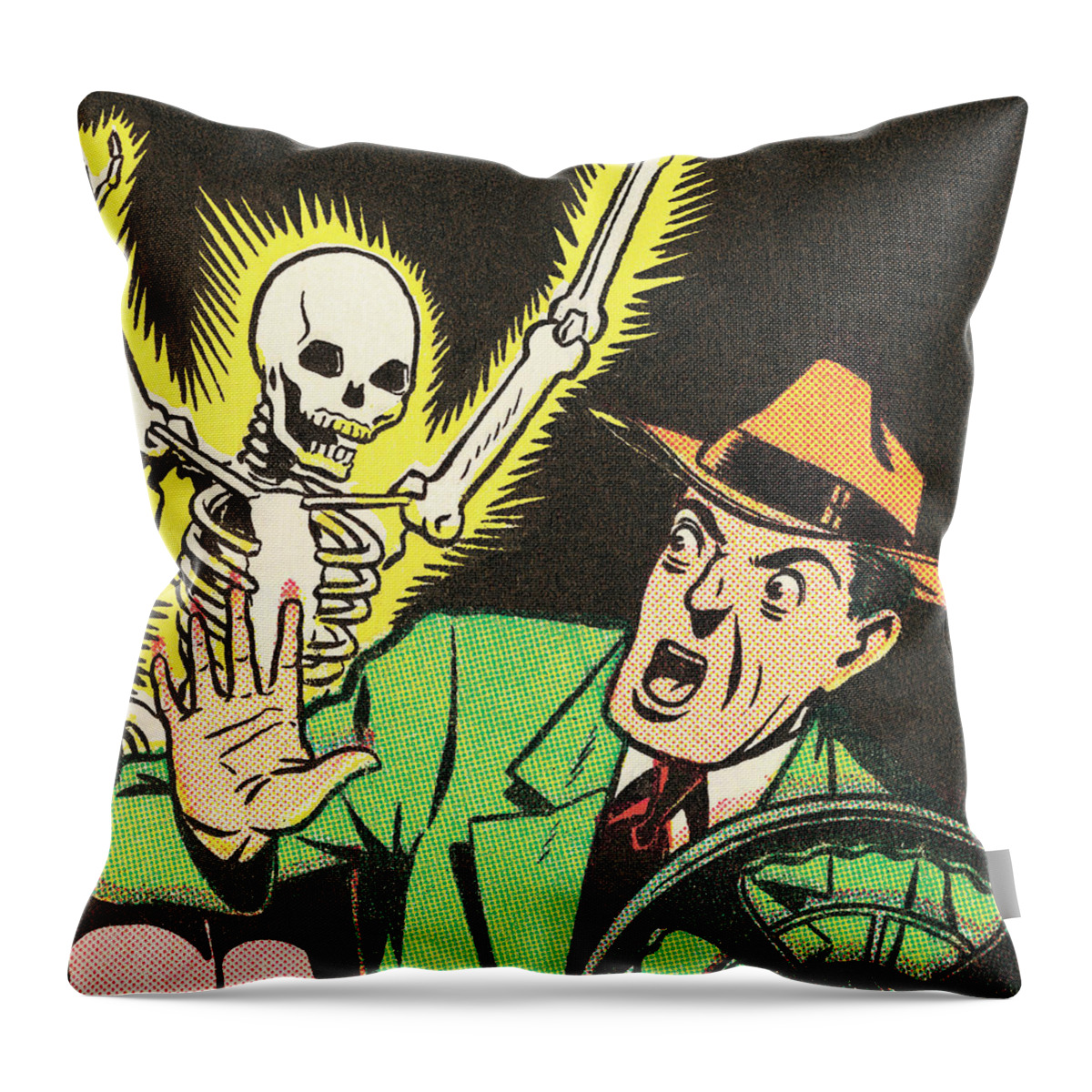 Adult Throw Pillow featuring the drawing Skeleton surprise by CSA Images