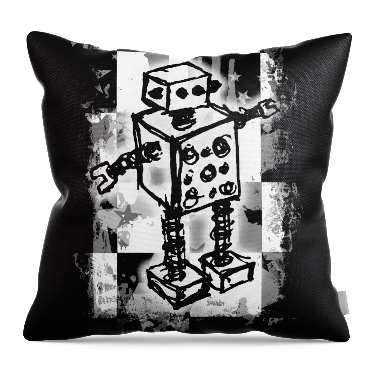Robot Throw Pillow featuring the digital art Sketched Robot Graphic by Roseanne Jones