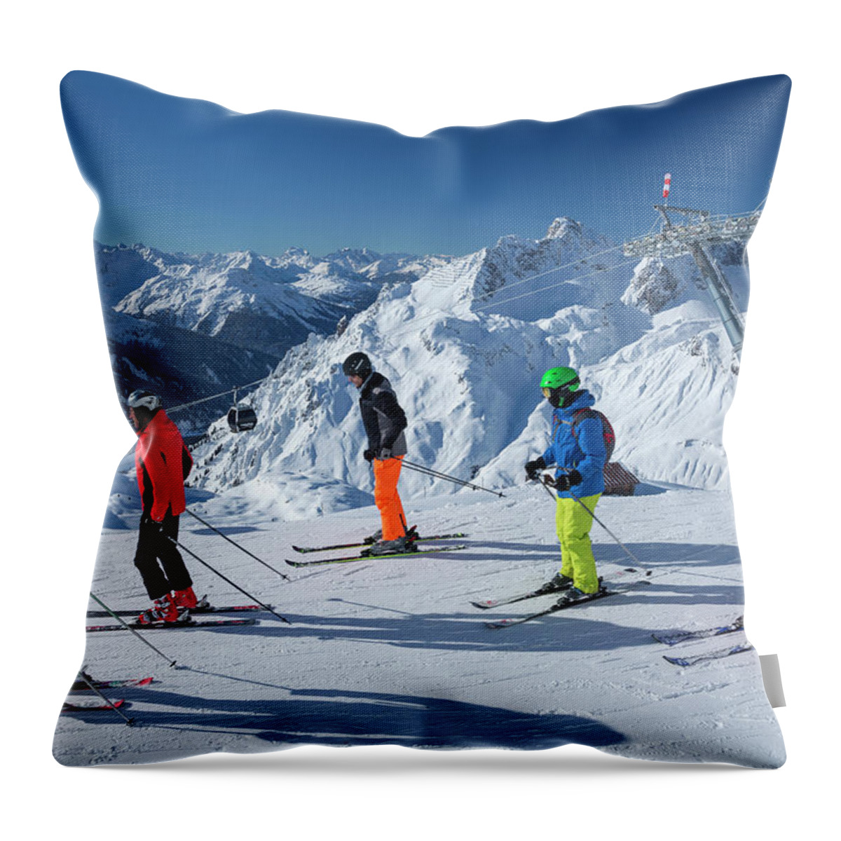 Estock Throw Pillow featuring the digital art Skiers, Vorarlberg, Austria by Hans Peter Huber