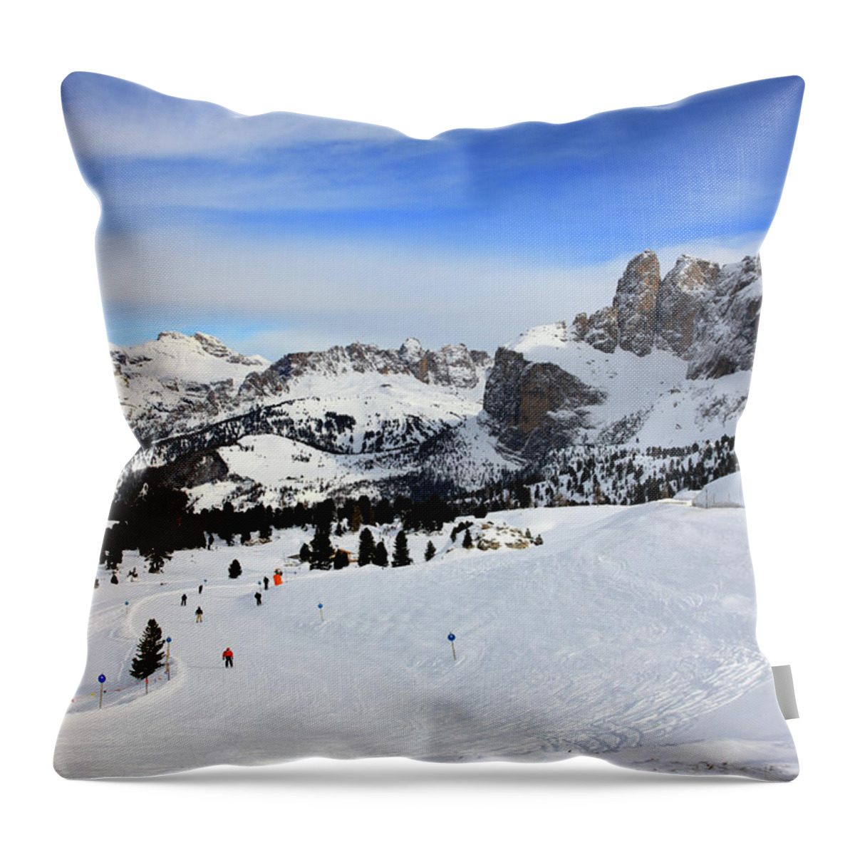 Scenics Throw Pillow featuring the photograph Skiing From The Sella Pass by Maremagnum