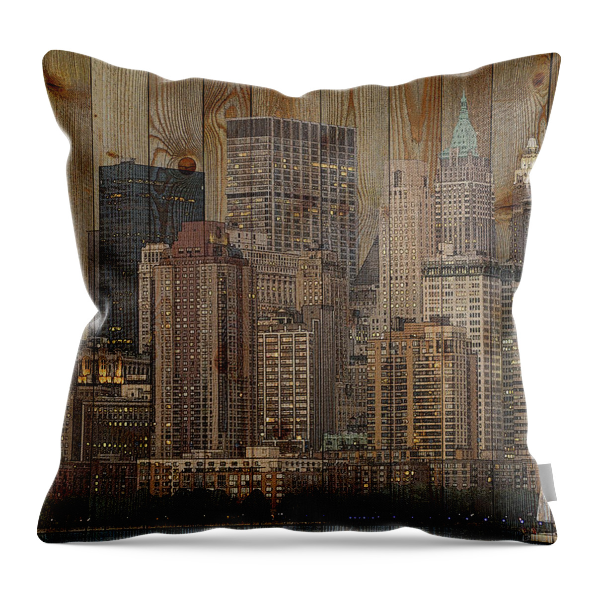 New York Throw Pillow featuring the mixed media Skyline of New York, USA on Wood by Alex Mir