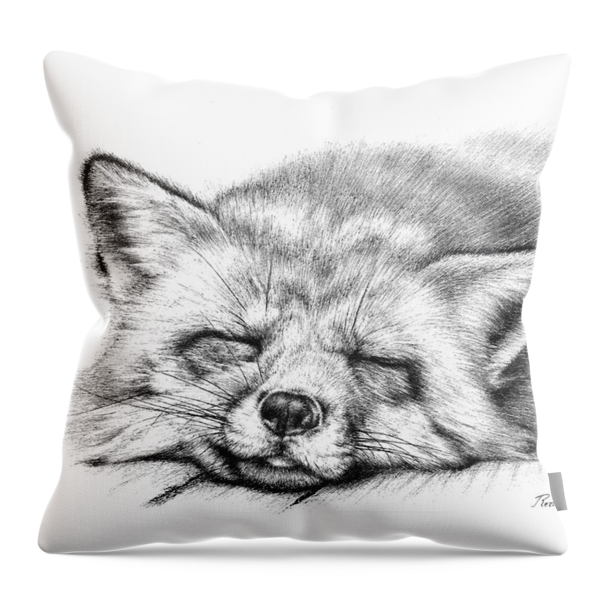 Fox Throw Pillow featuring the drawing Sleepy Fox by Casey 'Remrov' Vormer