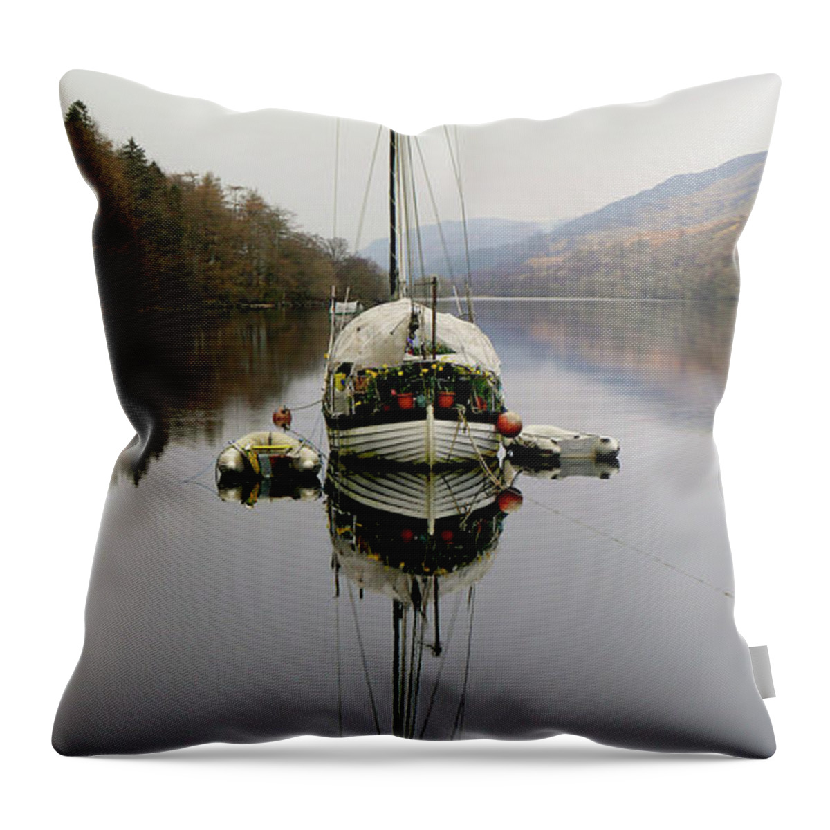 Tranquility Throw Pillow featuring the photograph Small Boats & Reflections, Loch Oich by Simon Swales