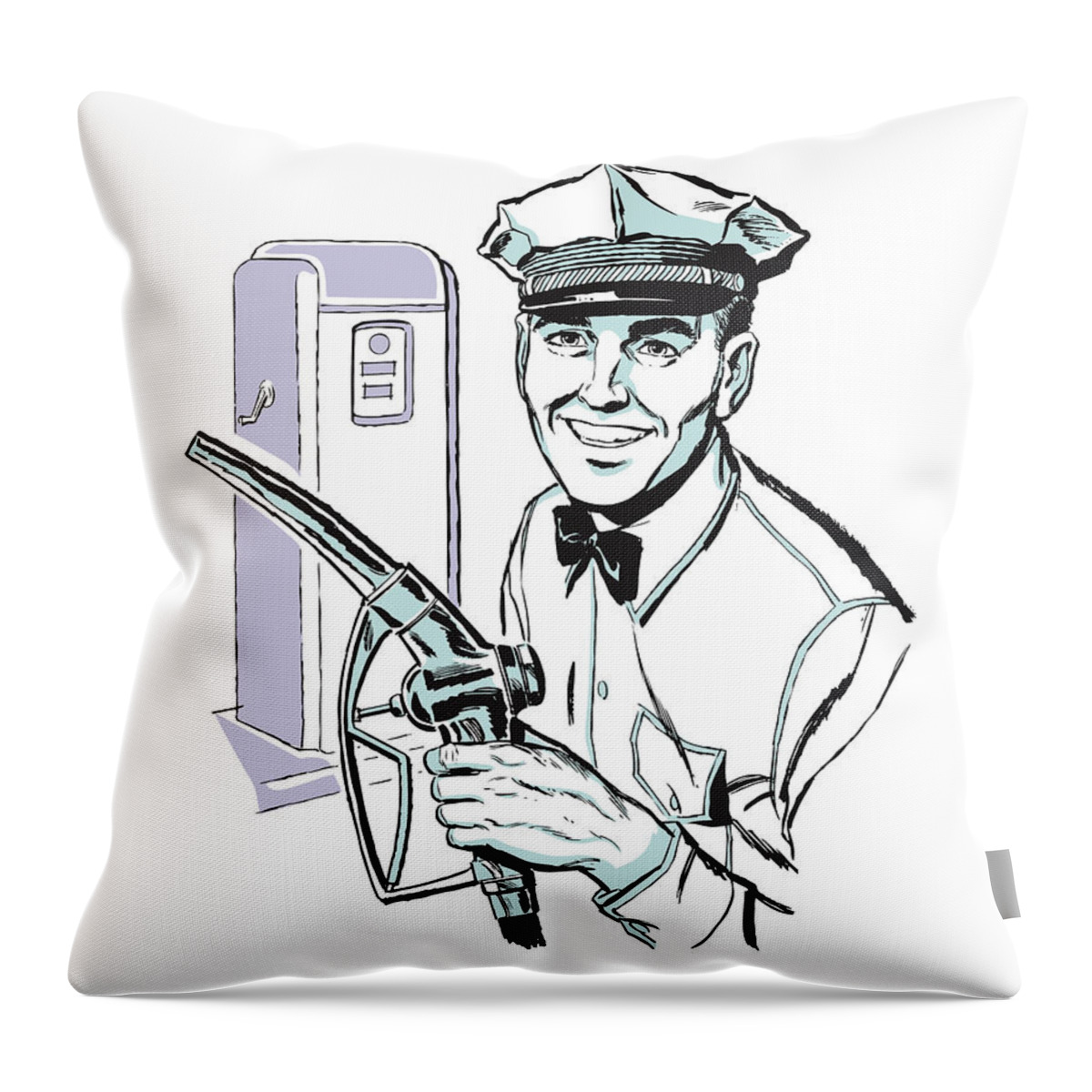 Accessories Throw Pillow featuring the drawing Smiling Male Gas Station Attendant by CSA Images