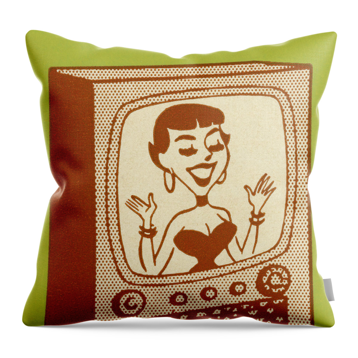 Actor Throw Pillow featuring the drawing Smiling Woman on TV by CSA Images