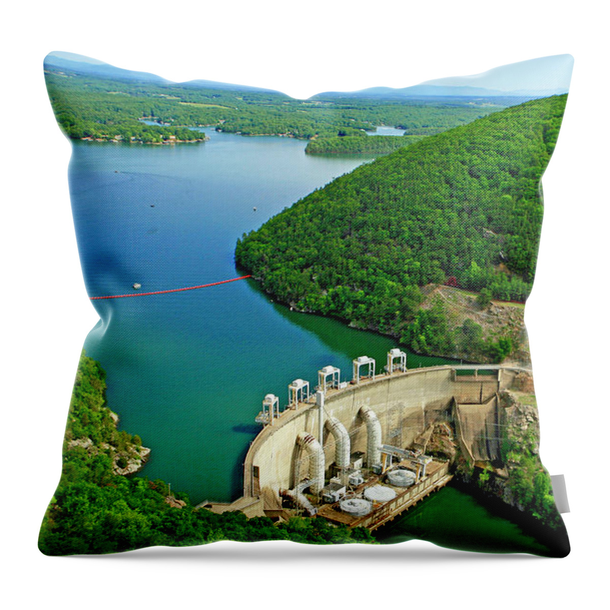 Smith Mountain Lake Dam Throw Pillow featuring the photograph Smith Mountain Lake Dam by The James Roney Collection