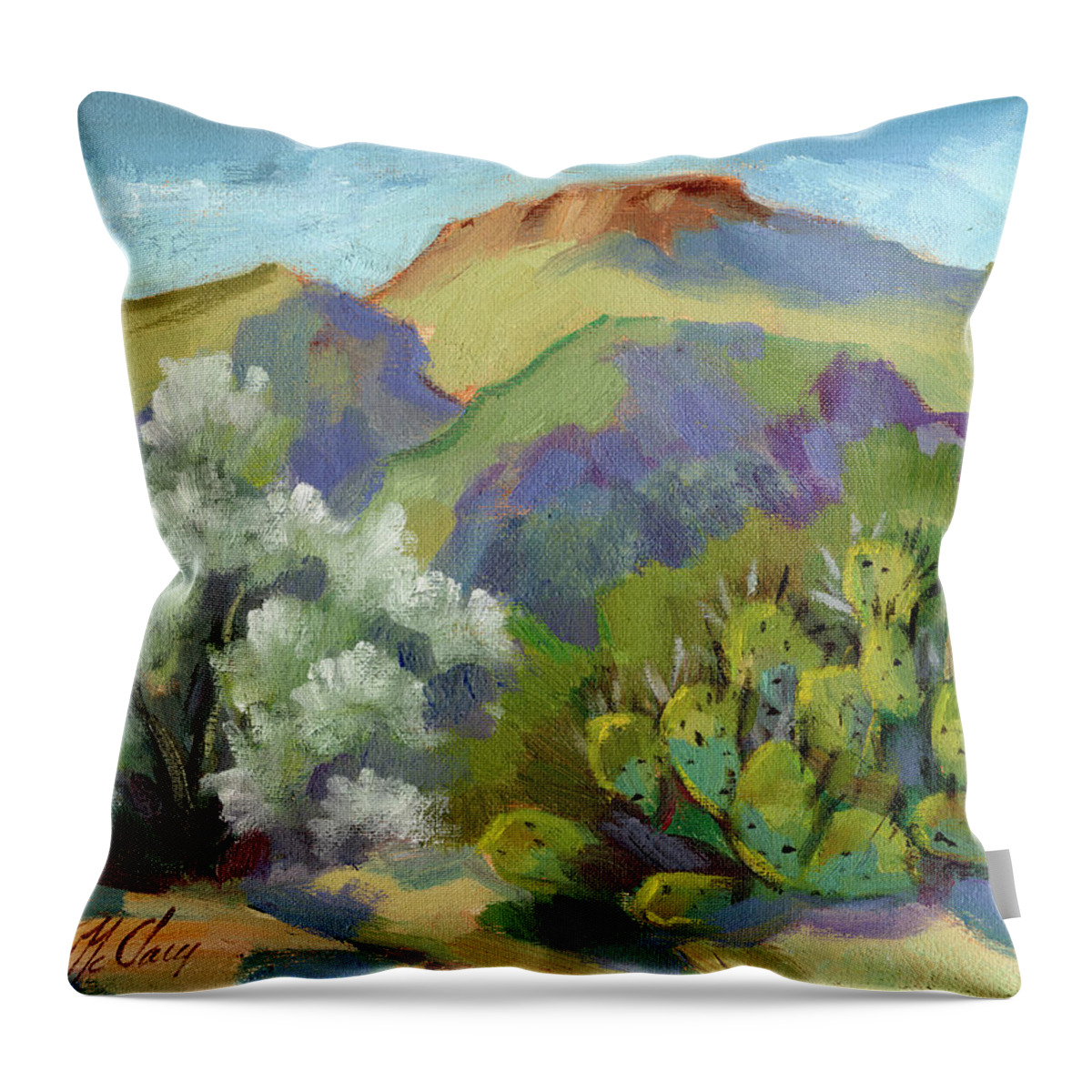 Smoke Tree Throw Pillow featuring the painting Smoke Tree and Prickly Pear Cactus by Diane McClary