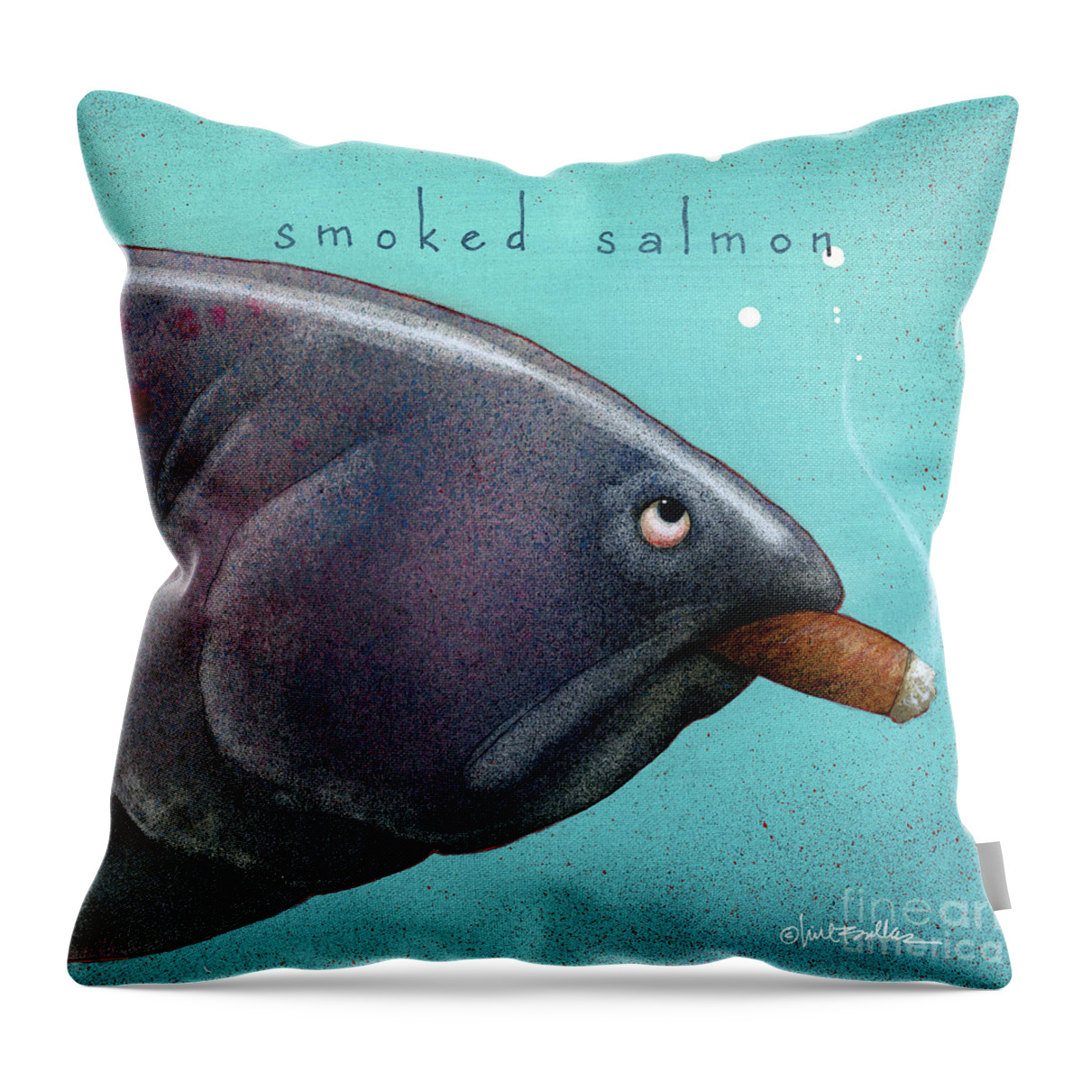 Smoked Salmon Throw Pillow featuring the painting Smoked salmon by Will Bullas
