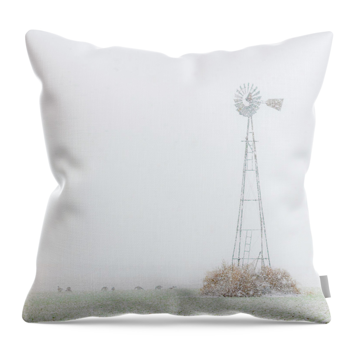 Kansas Throw Pillow featuring the photograph Snow and Windmill 02 by Rob Graham