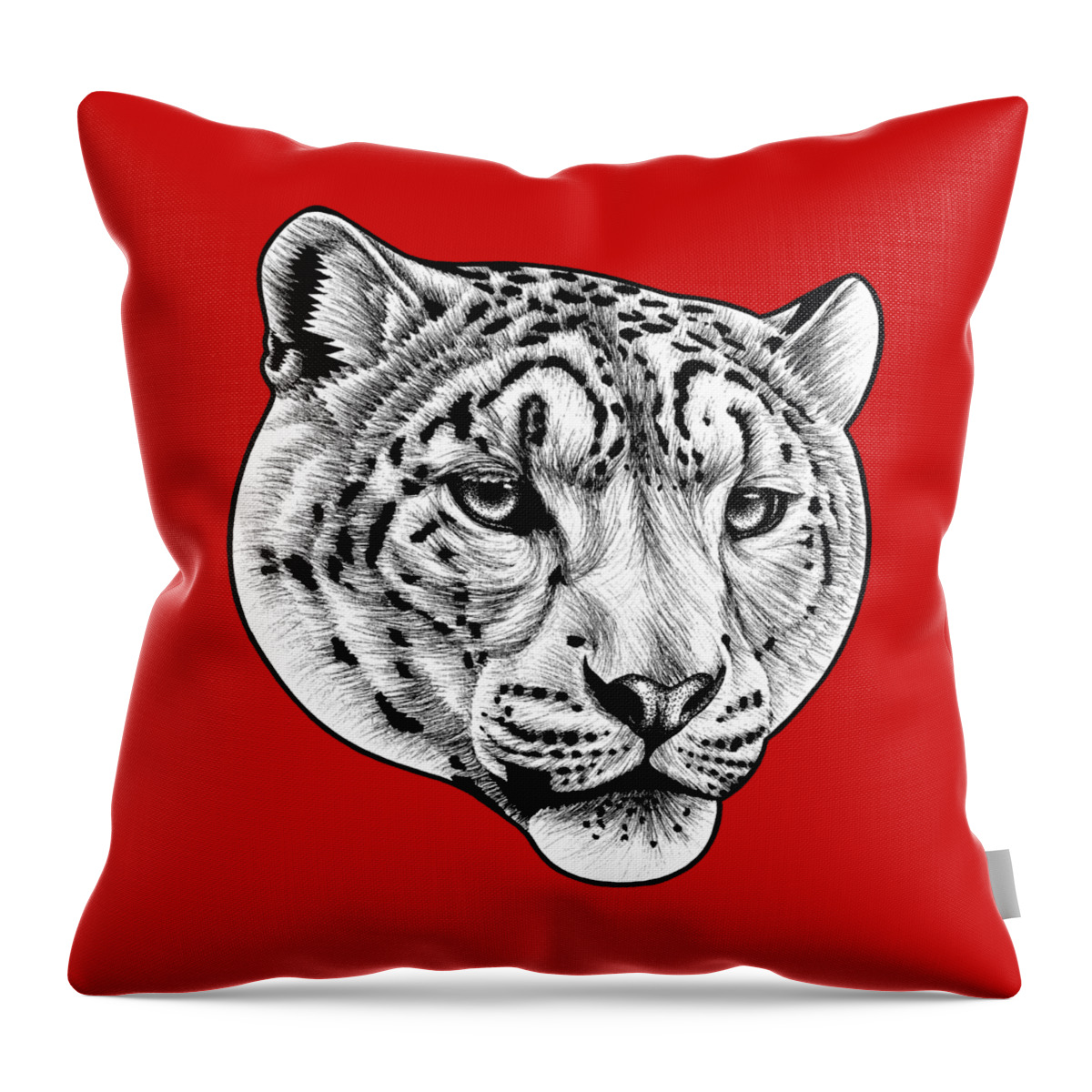 Leopard Throw Pillow featuring the drawing Snow leopard - ink illustration by Loren Dowding