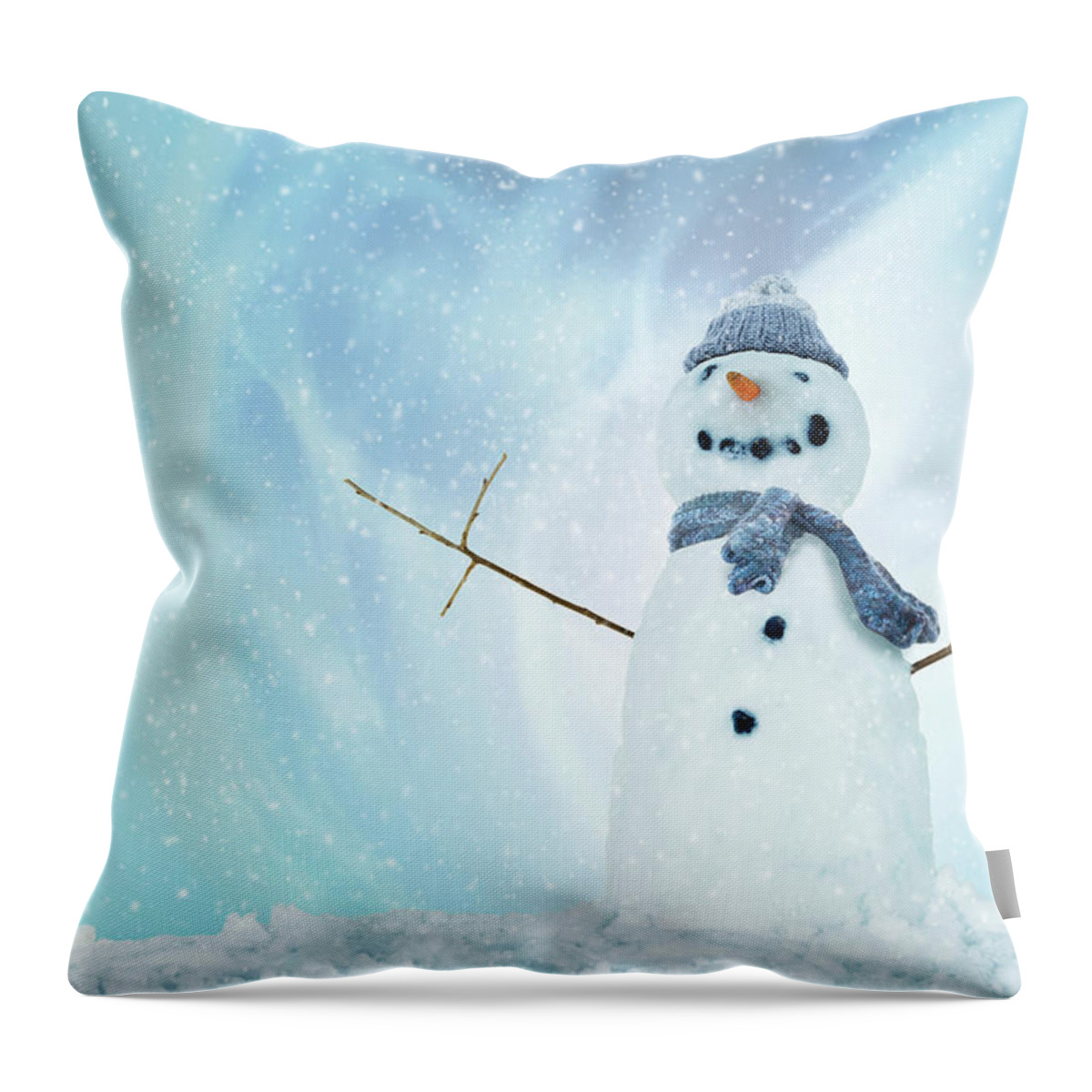 England Throw Pillow featuring the photograph Snowman With Arms Open by Gandee Vasan